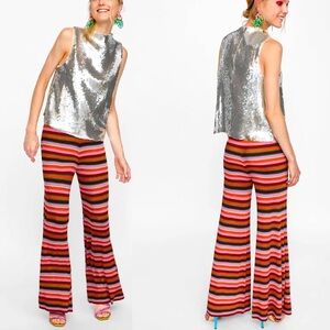 ZARA Trousers SHIMMERY Thread STRIPED KNIT Special Edition L Pants Disco…
